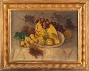 Scuola europea, secolo XX : Due nature morte con fichi  - Asta Incanti d'Arte - Associazione Nazionale - Case d'Asta italiane