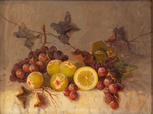 Scuola europea, secolo XX : Due nature morte con fichi  - Asta Incanti d'Arte - Associazione Nazionale - Case d'Asta italiane