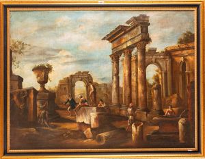 Seguace di Giovanni Paolo Panini : Capriccio architettonico  - Asta Incanti d'Arte - Associazione Nazionale - Case d'Asta italiane