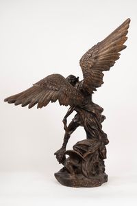 Scultura in bronzo raffigurante Arcangelo Michele, secolo XIX  - Asta Incanti d'Arte - Associazione Nazionale - Case d'Asta italiane