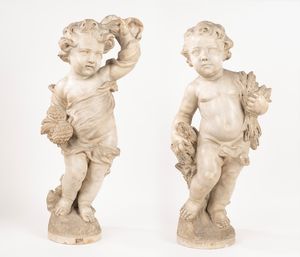 Scuola italiana, secolo XVIII - Putti raffiguranti Allegoria dell'Estate; e Allegoria dell'Inverno