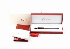 CARTIER : Penna stilografica nera con pennino in oro 18k  - Asta Gioielli e Orologi - Associazione Nazionale - Case d'Asta italiane