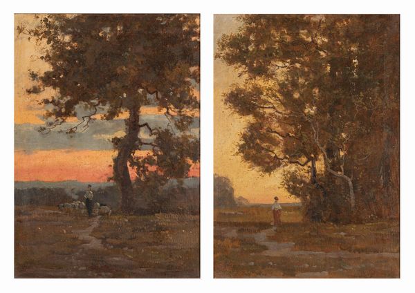 Giulio Fiori : Paesaggi al tramonto  - Asta Arte Figurativa tra XIX e XX Secolo - Associazione Nazionale - Case d'Asta italiane