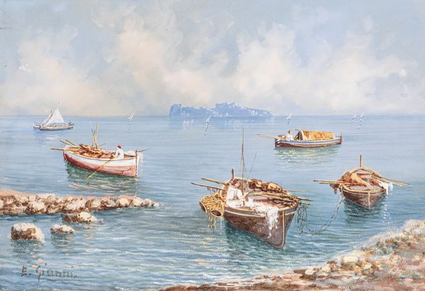 Ettore Gianni (attivo a Napoli tra XIX e XX secolo) : Capri vista dal mare  - Asta Arte Figurativa tra XIX e XX Secolo - Associazione Nazionale - Case d'Asta italiane