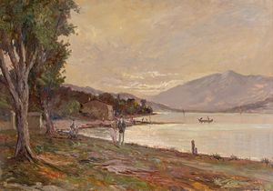 Antonio Pagnotta : Passeggiata al Lago d'Iseo  - Asta Arte Figurativa tra XIX e XX Secolo - Associazione Nazionale - Case d'Asta italiane