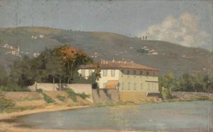 Attribuito a Odoardo Borrani (Pisa 1833-Firenze 1905) - La casaccia sull'Arno