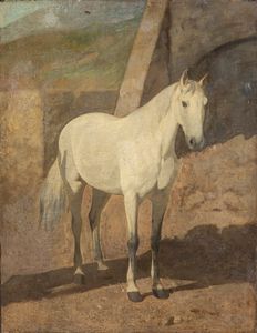 Scuola toscana, secolo XIX : Cavallo bianco  - Asta Arte Figurativa tra XIX e XX Secolo - Associazione Nazionale - Case d'Asta italiane