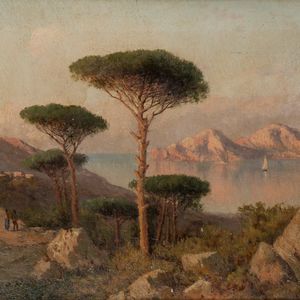 C. de Simone (Scuola romana seconda metà del XIX secolo) - Veduta di Capri dalla Costiera