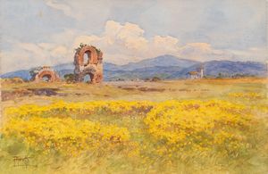 Filippo Anivitti - Rovine in un campo di tarassaco