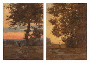 Giulio Fiori : Paesaggi al tramonto  - Asta Arte Figurativa tra XIX e XX Secolo - Associazione Nazionale - Case d'Asta italiane