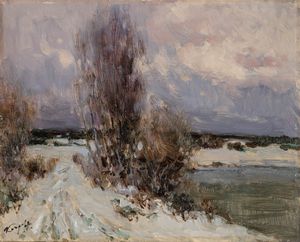 Ivan Karpoff : Paesaggio innevato  - Asta Arte Figurativa tra XIX e XX Secolo - Associazione Nazionale - Case d'Asta italiane