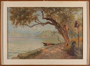 Flaminio Penco : Lago d'Iseo e Laguna veneta al tramonto  - Asta Arte Figurativa tra XIX e XX Secolo - Associazione Nazionale - Case d'Asta italiane