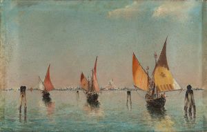 Ludovico Cavaleri : Venezia, barche in laguna  - Asta Arte Figurativa tra XIX e XX Secolo - Associazione Nazionale - Case d'Asta italiane