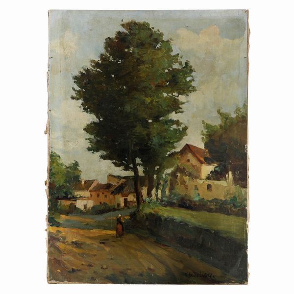 Paesaggio con case e viandante  - Asta Smart Auction: arredi, dipinti, sculture, argenti e altro a prezzi vantaggiosi - Associazione Nazionale - Case d'Asta italiane