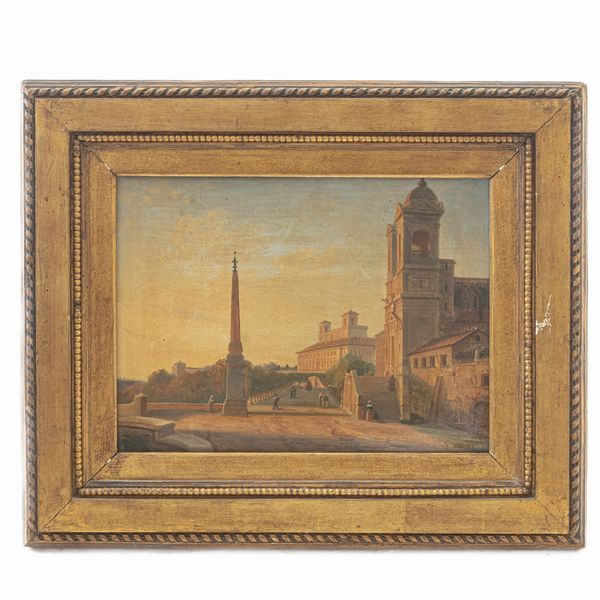 GIUSEPPE VISONE : Veduta di villa Medici da Trinità dei Monti  - Asta Smart Auction: arredi, dipinti, sculture, argenti e altro a prezzi vantaggiosi - Associazione Nazionale - Case d'Asta italiane