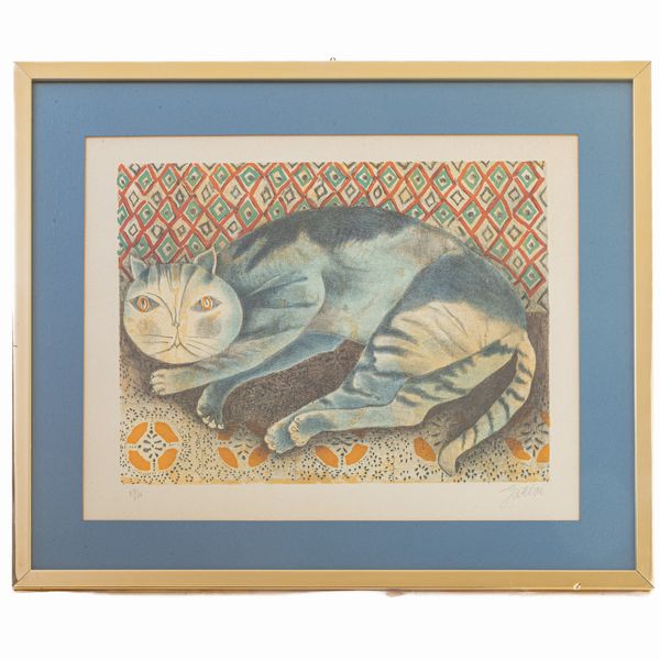 Franco Gentilini : Gatto, multiplo su carta  - Asta Smart Auction: arredi, dipinti, sculture, argenti e altro a prezzi vantaggiosi - Associazione Nazionale - Case d'Asta italiane