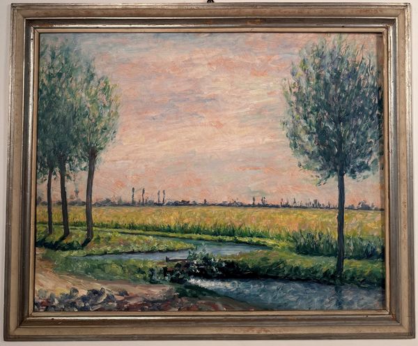 Archimede Bresciani da Gazoldo (Redondesco, San Fermo 1881  Milano 1939) Paesaggio di pianura con alberi  - Asta Antiquariato - Associazione Nazionale - Case d'Asta italiane