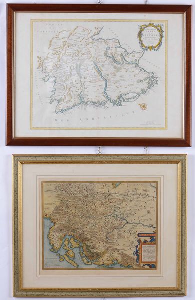 Ortelius - Histria, 1572 + Santini - Istria, Venezia,1780. Due belle carte dell'Istria in coloritura.  - Asta Antiquariato - Associazione Nazionale - Case d'Asta italiane