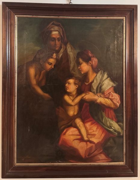 Anonimo del XVII secolo Madonna con Bambino, San Giovannino e Santa Elisabetta  - Asta Antiquariato - Associazione Nazionale - Case d'Asta italiane