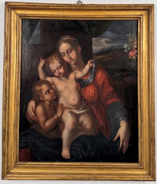 Anonimo del XVII secolo Madonna col Bambino e San Giovannino  - Asta Antiquariato - Associazione Nazionale - Case d'Asta italiane