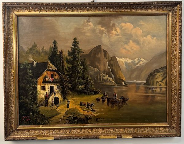 Pittore della fine del XIX secolo Veduta di lago di montagna; Veduta con mulino  - Asta Antiquariato - Associazione Nazionale - Case d'Asta italiane