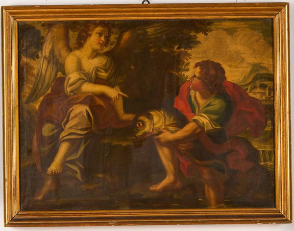 Scuola del XVII secolo Tobiolo e langelo  - Asta Antiquariato - Associazione Nazionale - Case d'Asta italiane