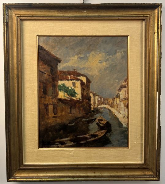 Achille Cattaneo (Limbiate 1872 - Milano 1931) Naviglio con barche  - Asta Antiquariato - Associazione Nazionale - Case d'Asta italiane