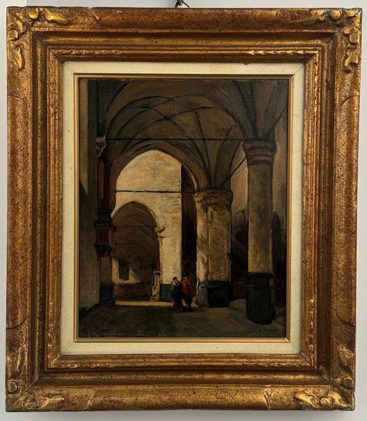 A. Pozzi Interno di chiesa con figure  - Asta Antiquariato - Associazione Nazionale - Case d'Asta italiane