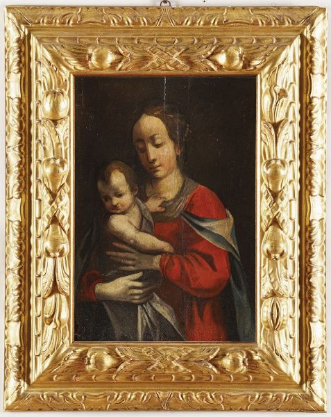 Scuola del XVII secolo Madonna con il Bambino  - Asta Antiquariato - Associazione Nazionale - Case d'Asta italiane