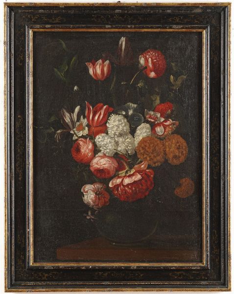 Scuola del XVIII secolo Natura morta con vaso di fiori  - Asta Antiquariato - Associazione Nazionale - Case d'Asta italiane