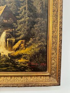 Pittore della fine del XIX secolo Veduta di lago di montagna; Veduta con mulino  - Asta Antiquariato - Associazione Nazionale - Case d'Asta italiane