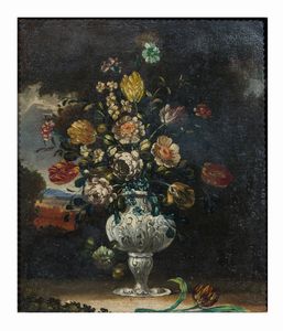 Anonimo del XVIII secolo Natura morta con vaso di fiori  - Asta Antiquariato - Associazione Nazionale - Case d'Asta italiane