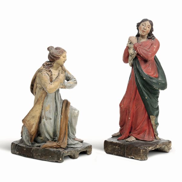 Due figure di oranti. Plasticatore emiliano del XVIII secolo  - Asta Scultura - Associazione Nazionale - Case d'Asta italiane