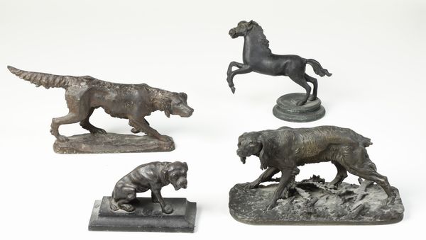 Tre cani ed un cavallo in bronzo. Fonditore del XIX-XX secolo  - Asta Scultura - Associazione Nazionale - Case d'Asta italiane