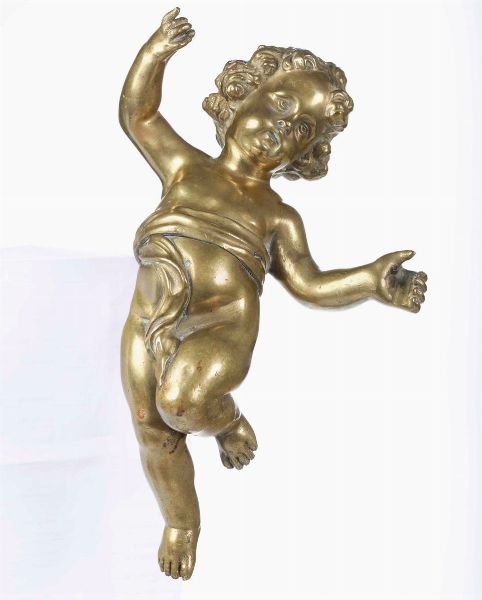 Putto in bronzo dorato. Arte barocca del XVII-XVIII secolo  - Asta Scultura - Associazione Nazionale - Case d'Asta italiane