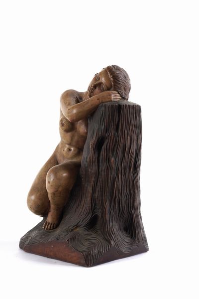 Scultura in legno figura femminile abbracciata ad un tronco, XIX secolo  - Asta Scultura - Associazione Nazionale - Case d'Asta italiane