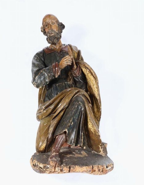 San Giuseppe in legno scolpito e dipinto. Scultore barocco italiano del XVII secolo  - Asta Scultura - Associazione Nazionale - Case d'Asta italiane