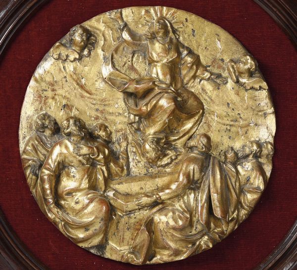 Tondo in legno intagliato e dorato raffigurante l'Assunzione della Vergine. Scultore Barocco italiano del XVII secolo  - Asta Scultura - Associazione Nazionale - Case d'Asta italiane