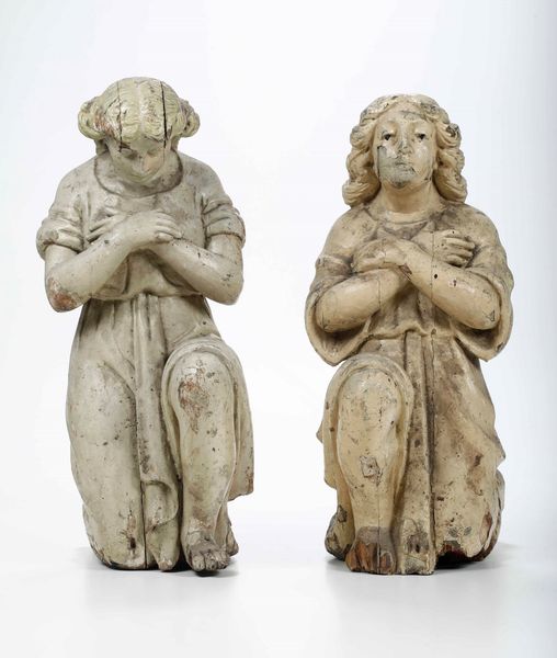 Coppia di angeli oranti. Scultore del XVIII secolo  - Asta Scultura - Associazione Nazionale - Case d'Asta italiane