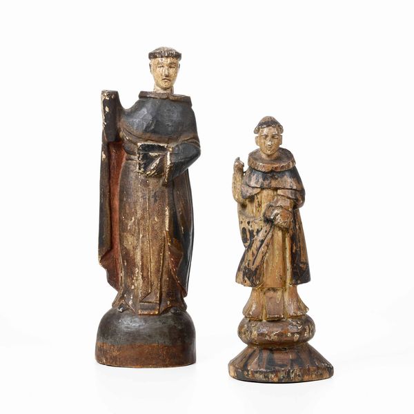 Coppia di sculture in legno raffiguranti religiosi. Scultore del XVIII-XIX secolo  - Asta Scultura - Associazione Nazionale - Case d'Asta italiane