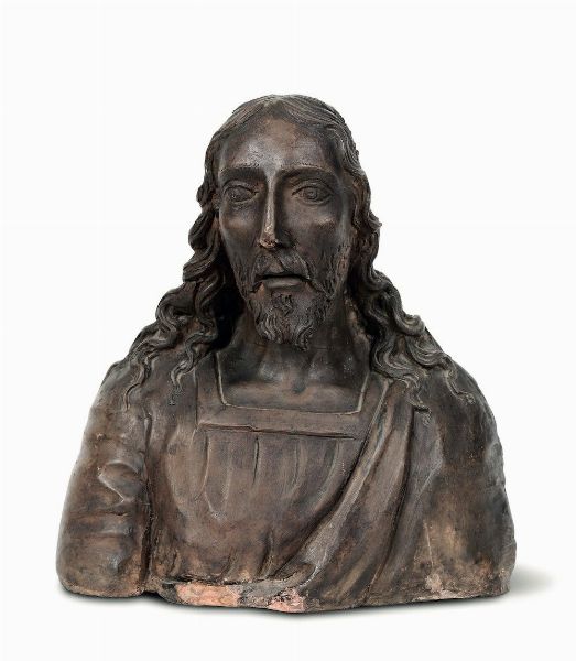 Redentore. Busto in terracotta patinata. Plasticatore italiano, probabile XV-XVI secolo  - Asta Scultura - Associazione Nazionale - Case d'Asta italiane