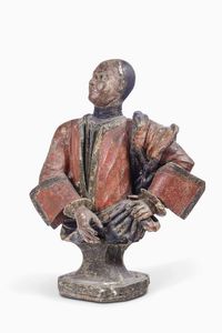 Busto in legno intagliato e dipinto raffigurante giovane paggio. Venezia, XVIII secolo  - Asta Scultura - Associazione Nazionale - Case d'Asta italiane