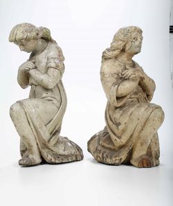 Coppia di angeli oranti. Scultore del XVIII secolo  - Asta Scultura - Associazione Nazionale - Case d'Asta italiane