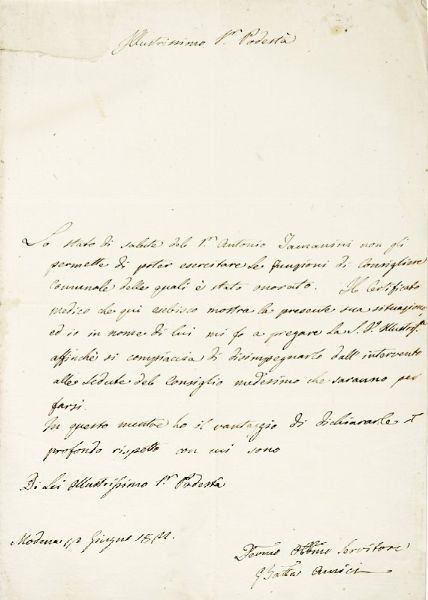 GIOVANNI BATTISTA AMICI : 2 lettere autografe. Una  inviata alla moglie, l'altra ad un Podest.  - Asta Libri, autografi e manoscritti - Associazione Nazionale - Case d'Asta italiane