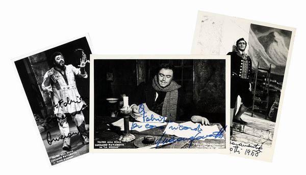 LUCIANO PAVAROTTI : 3 fotografie con dediche e firme autografe.  - Asta Libri, autografi e manoscritti - Associazione Nazionale - Case d'Asta italiane