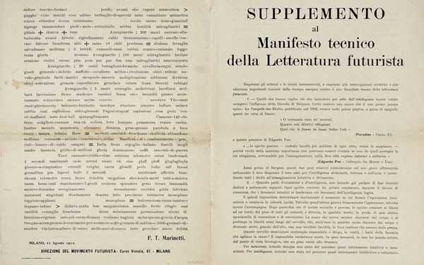 Filippo Tommaso Marinetti : Manifesto tecnico della letteratura futurista.  - Asta Libri, autografi e manoscritti - Associazione Nazionale - Case d'Asta italiane