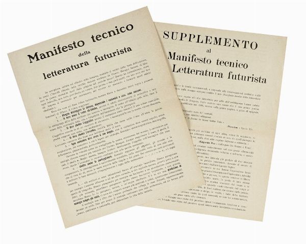 Filippo Tommaso Marinetti : Manifesto tecnico della letteratura futurista.  - Asta Libri, autografi e manoscritti - Associazione Nazionale - Case d'Asta italiane