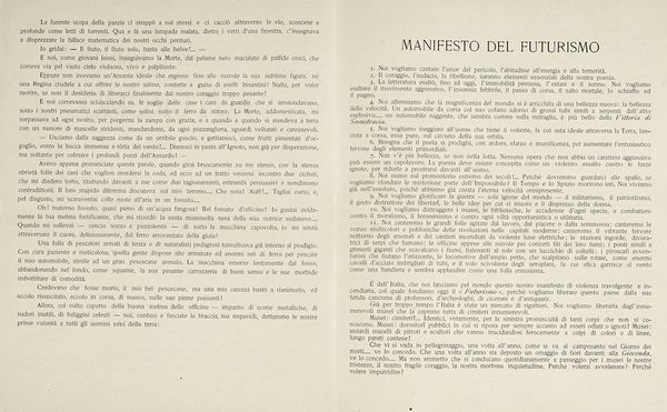 Filippo Tommaso Marinetti : Fondazione e manifesto del Futurismo. (Pubblicato dal 'Figaro' di Parigi il 20 Febbraio 1909).  - Asta Libri, autografi e manoscritti - Associazione Nazionale - Case d'Asta italiane