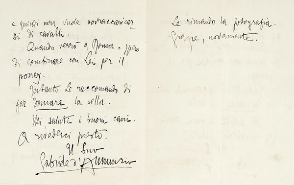 Gabriele D'Annunzio : Lettera autografa firmata, inviata al caro Francescangeli.  - Asta Libri, autografi e manoscritti - Associazione Nazionale - Case d'Asta italiane