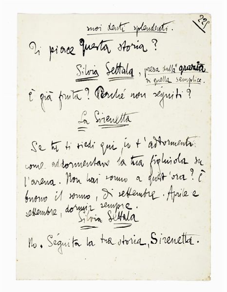 Gabriele D'Annunzio : Foglio autografo dalla tragedia La Gioconda con varianti rispetto alla versione definitiva.  - Asta Libri, autografi e manoscritti - Associazione Nazionale - Case d'Asta italiane